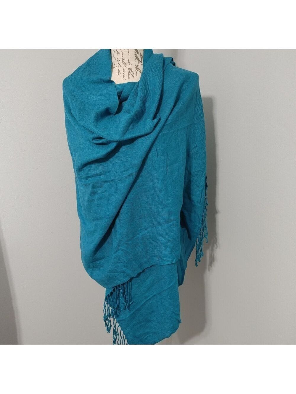 Pashmina Teal Wrap with Fringe